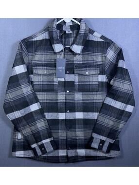NEW VRST Mens Wool Blend Blue Shirt Jacket Enlighten Plaid Pewter XL Hiking Camp